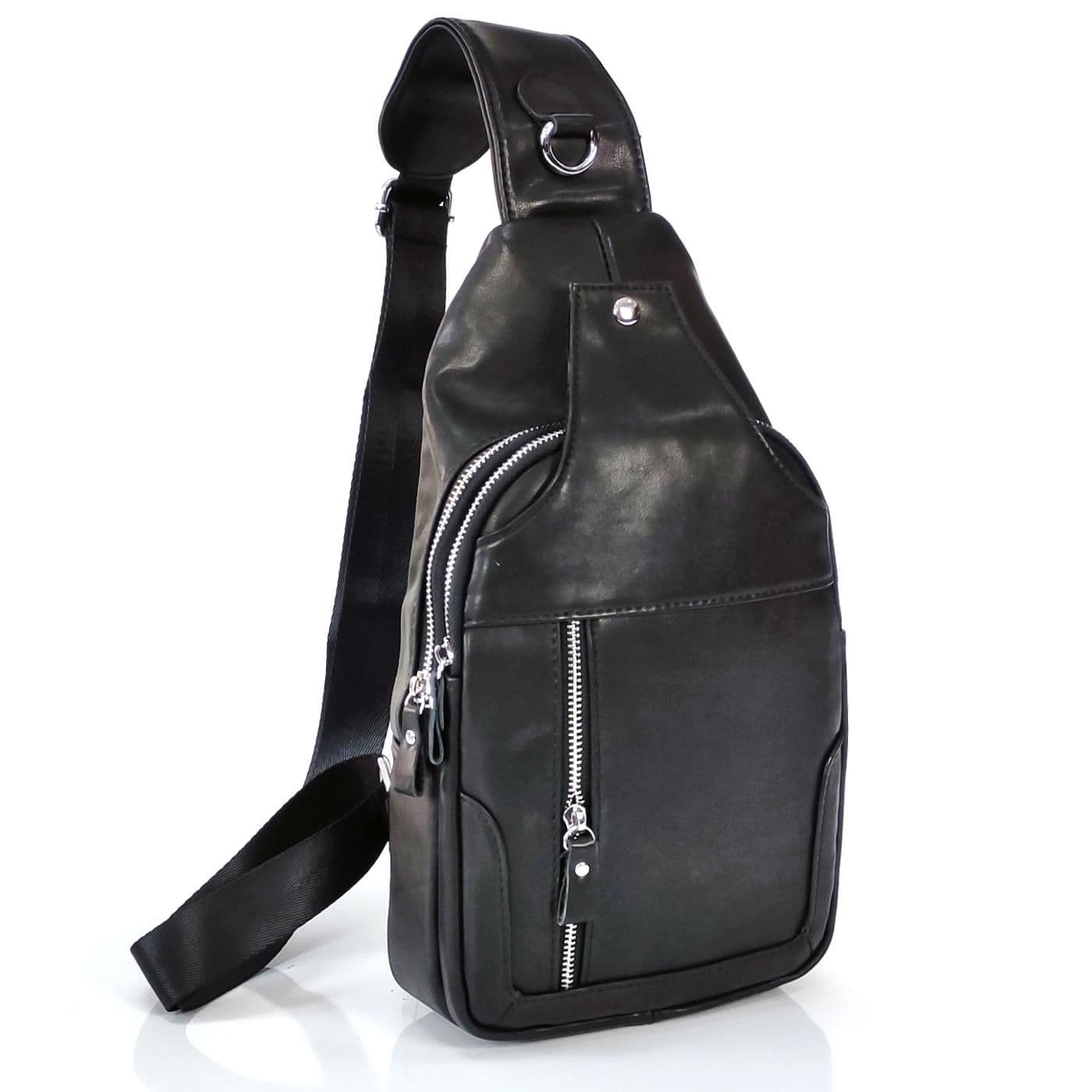 Чоловічий слінг Tiding Bag FL-N2-4004A із гладкої шкіри чорного кольору.