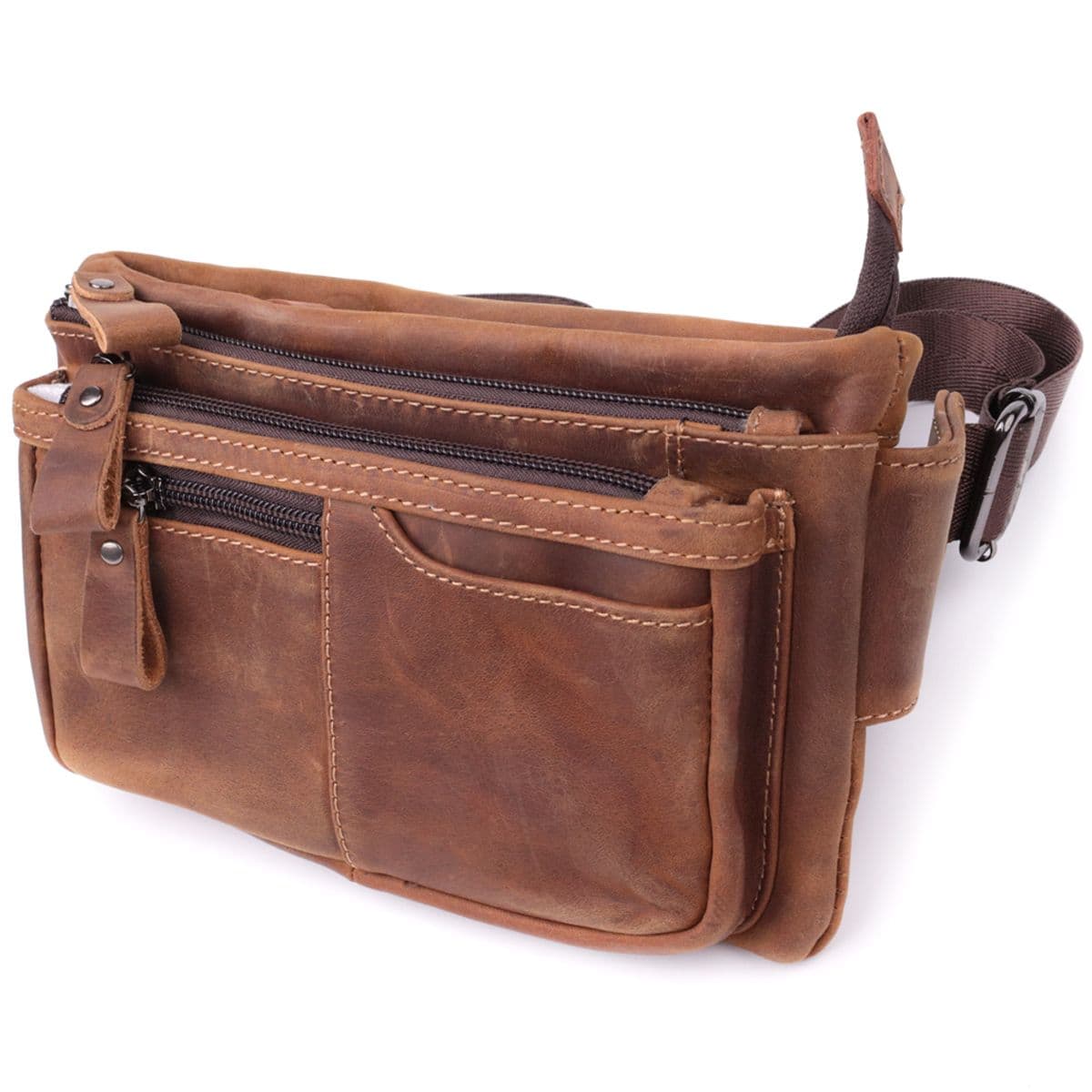 Вінтажна бананка для чоловіків з натуральної шкіри Vintage sale_15104 Коричневий — фото 1