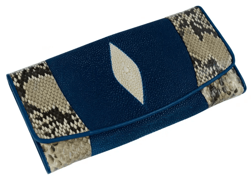 Гаманець синій Exotic Leather зі шкіри ската з пітоном Синій