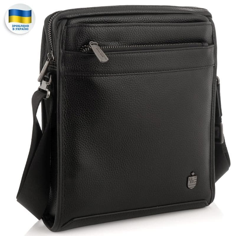 Чоловіча середня шкіряна чорна сумка через плече Royal Bag RB287891