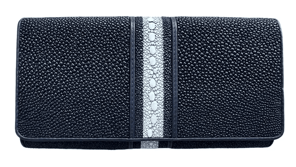 Гаманець жіночий із натуральної шкіри ската з білою смужкою Exotic Leather Темно-синій (stw 79_5)