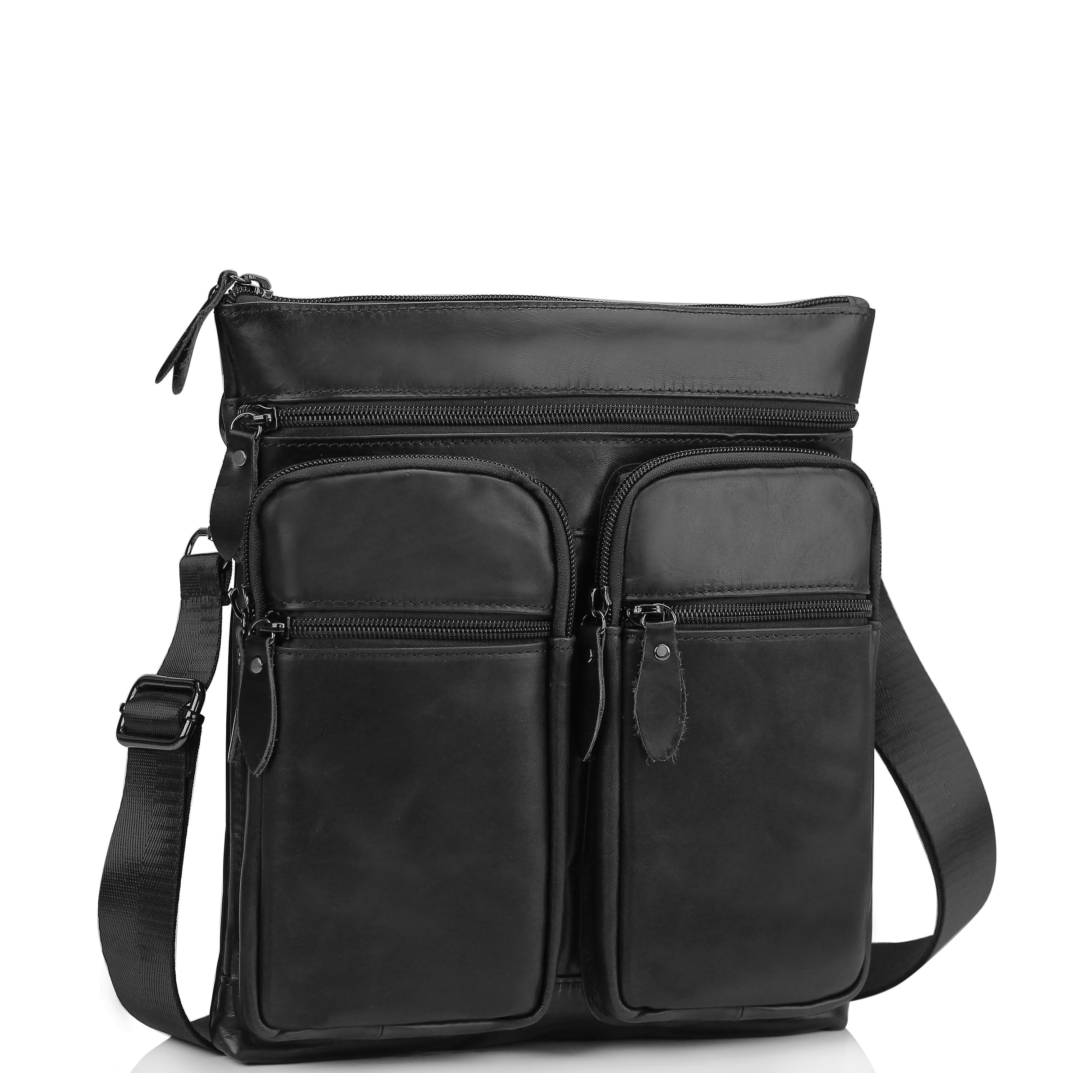 Месенджер через плече чоловічий шкіряний чорний Tiding Bag M35-9012A