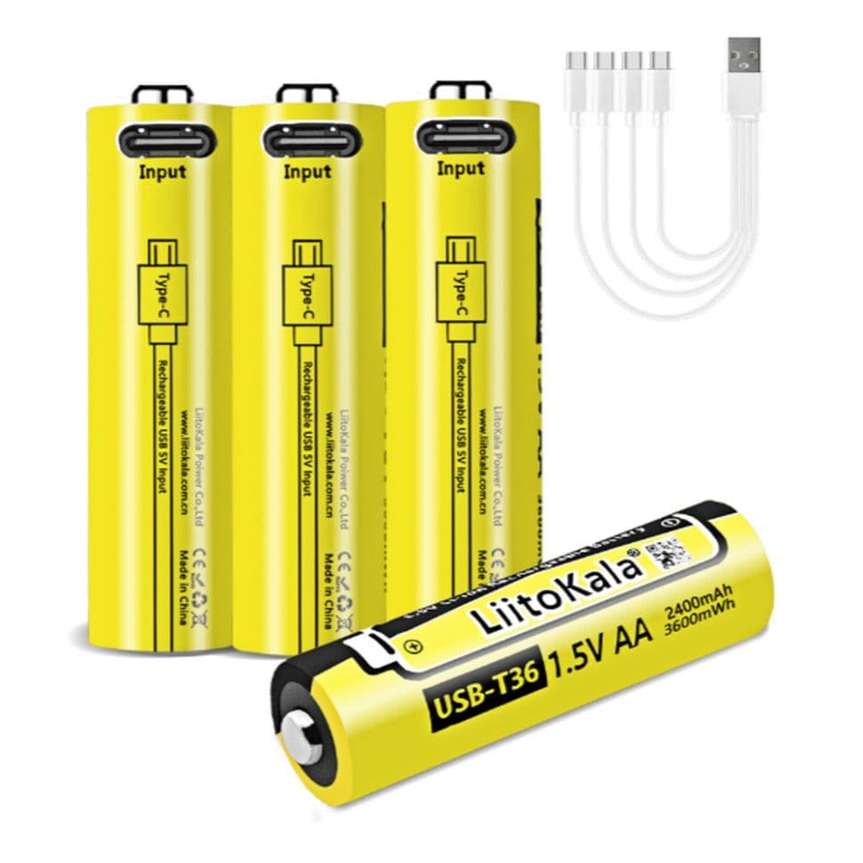 Набір акумуляторів з 4 шт LiitoKala USB-T36 + USB Type-C кабель зарядки — фото 1