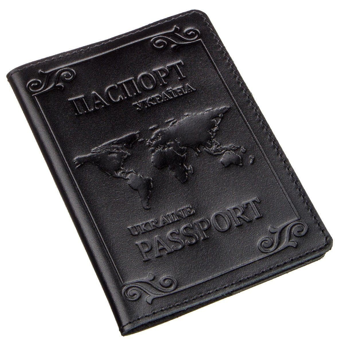 Шкіряна обкладинка на паспорт з картою і рамкою SHVIGEL 13982 Чорна — фото 1