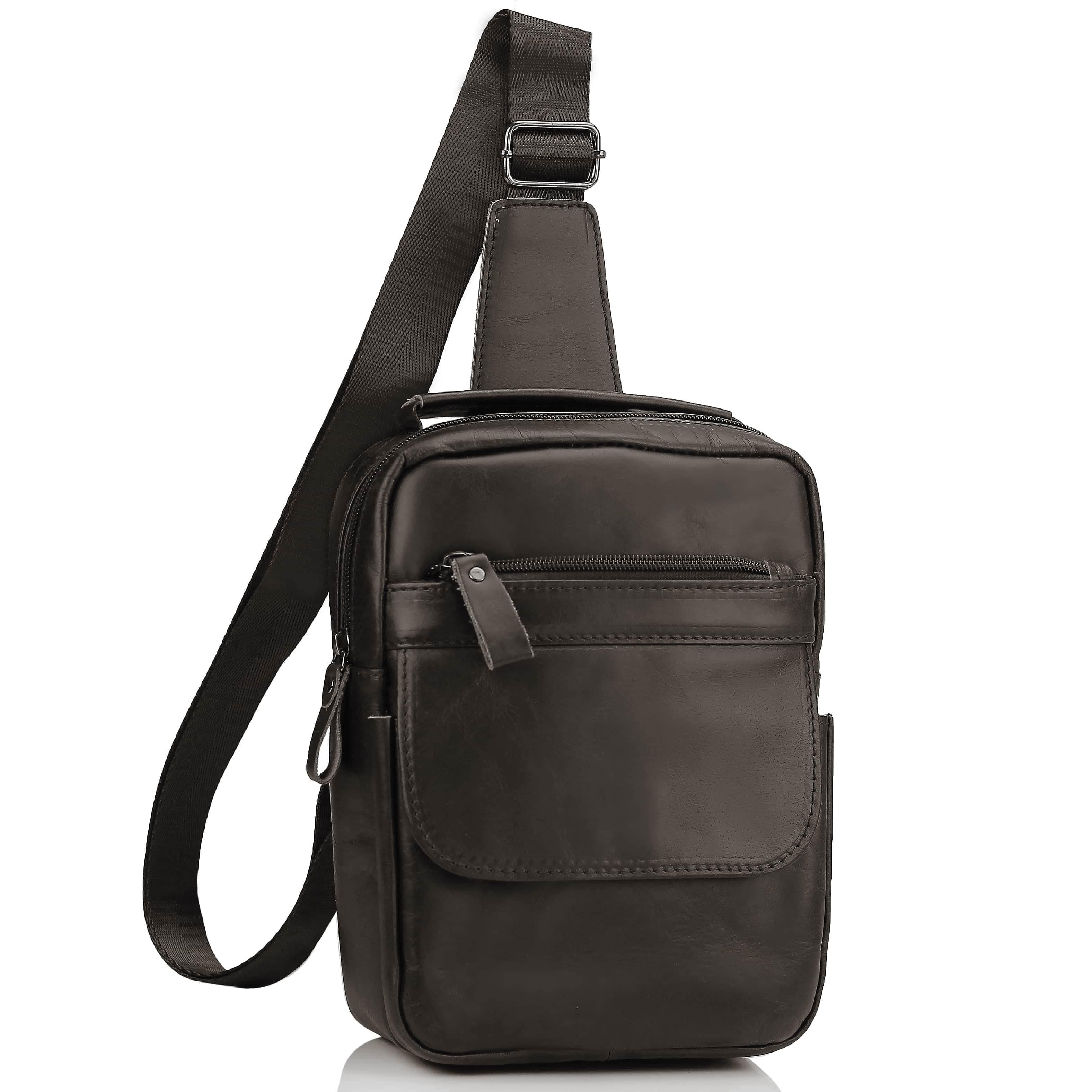 Чоловіча шкіряна сумка-слінг темно-коричнева Tiding Bag A25F-003DB — фото 1