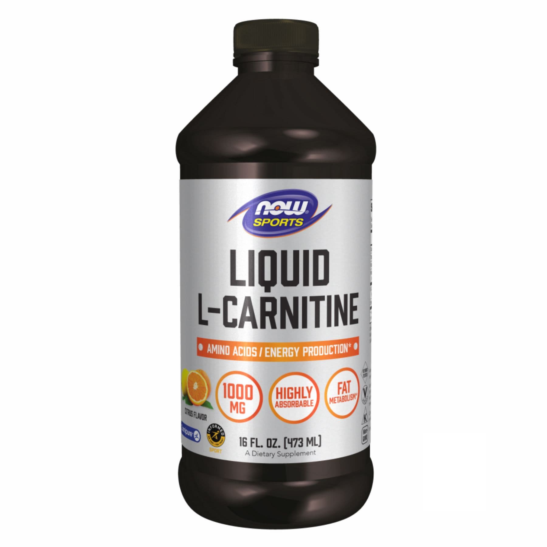 L-Карнітин рідкий 1000 мг, смак цитрус, 473 мл, Now Foods