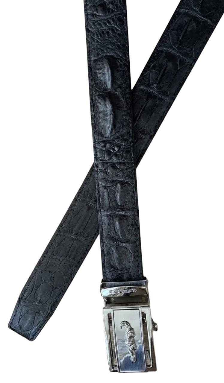 Ремінь чоловічий із натуральної шкіри крокодила Exotic Leather чорний графітовий (crb 07_1)