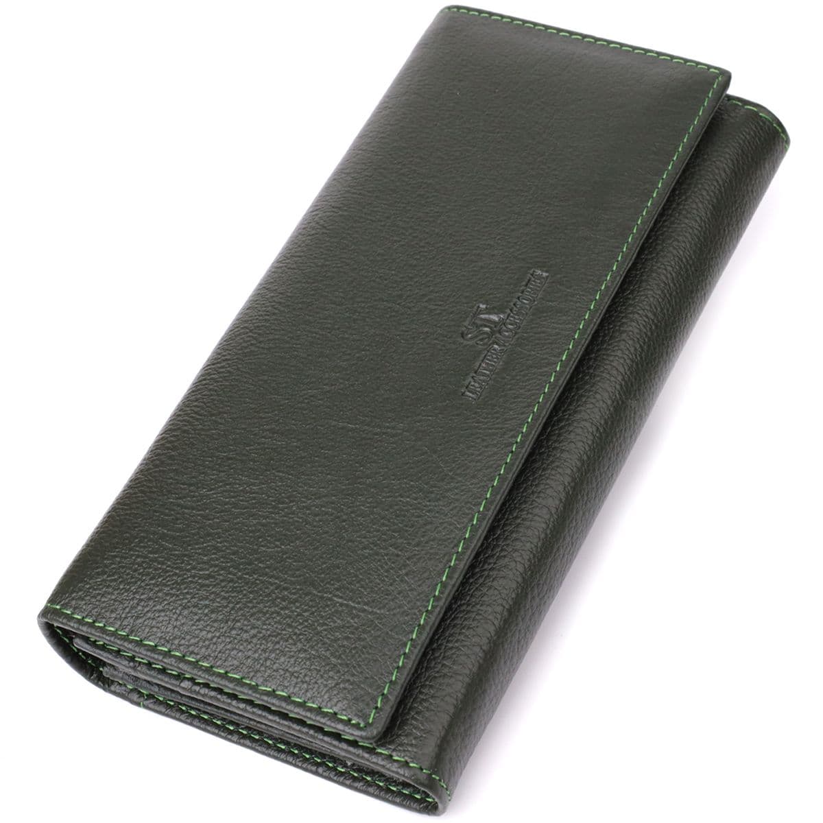 Стильний гаманець у два складення з натуральної шкіри ST Leather 23066 Зелений
