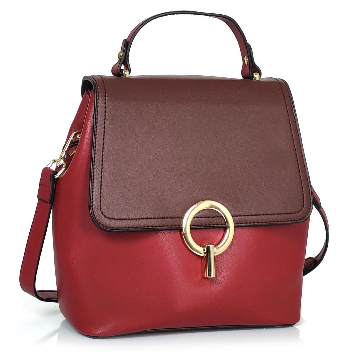 Рюкзак двоколірний червоно-коричневий Olivia Leather F-S-Y01-7002R