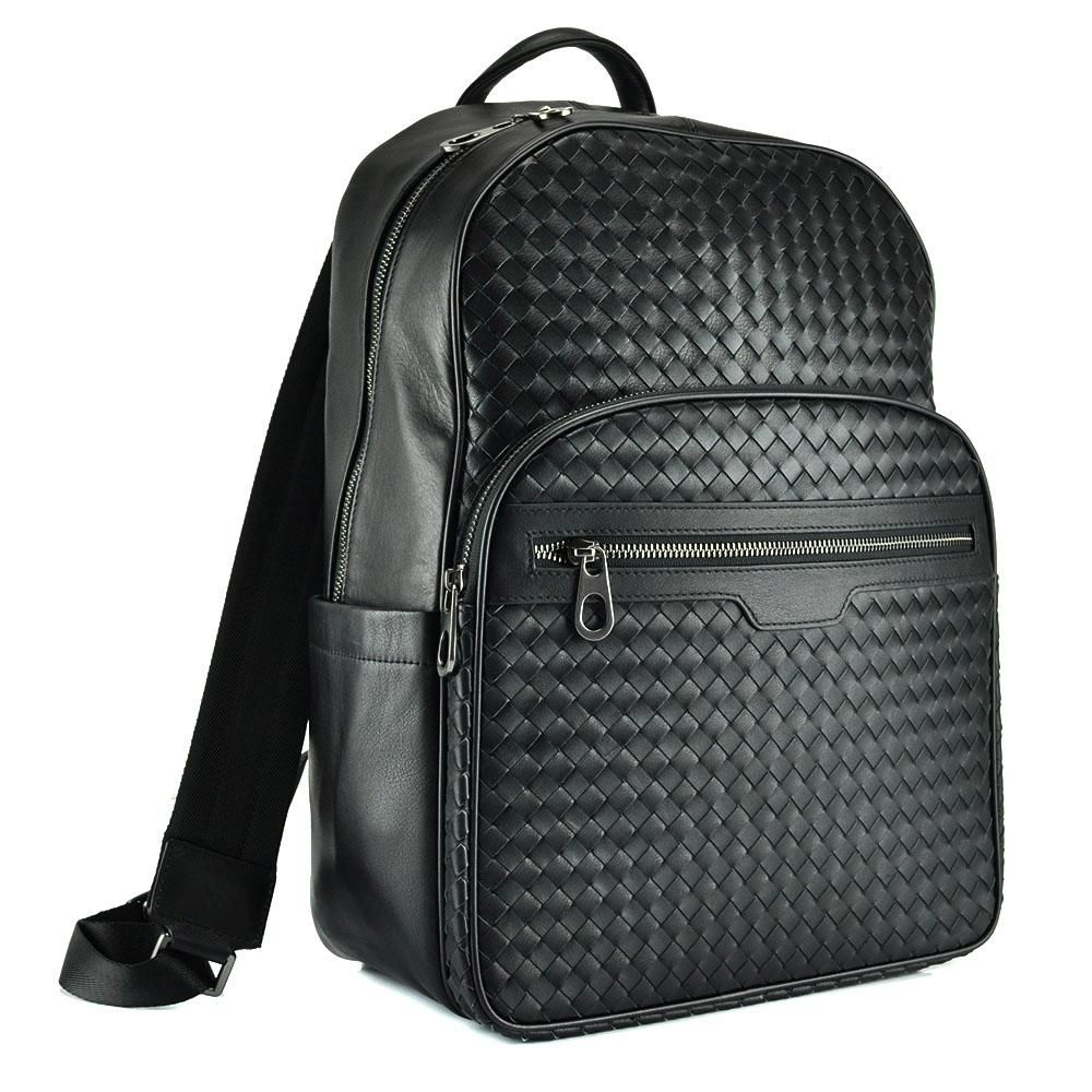 Рюкзак чорний чоловічий з плетінням Tiding Bag B3-8601A