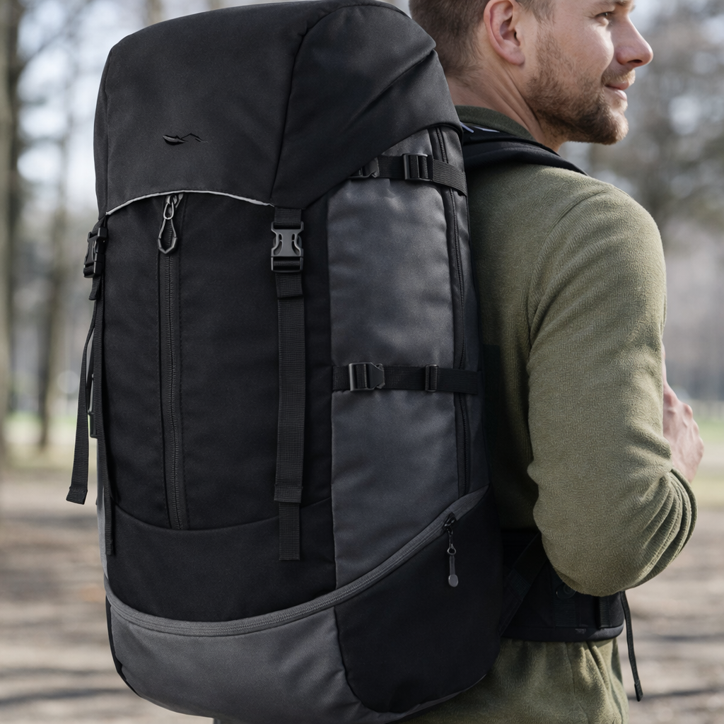 Легкий похідний, туристичний рюкзак з дощовиком 45L Adventuridge чорний