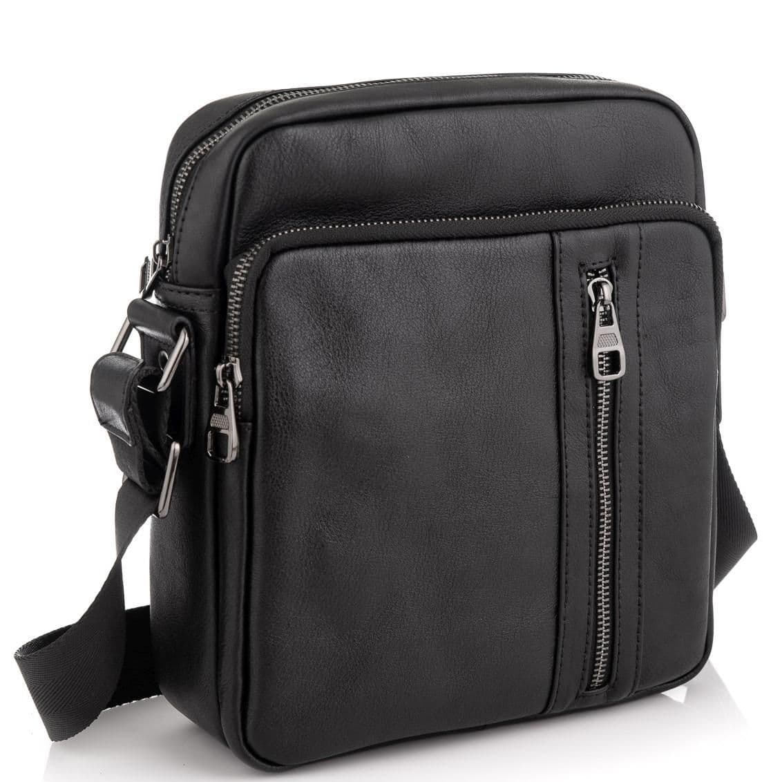 месенджер через плече чоловічий шкіряний чорний Tiding Bag 9836A