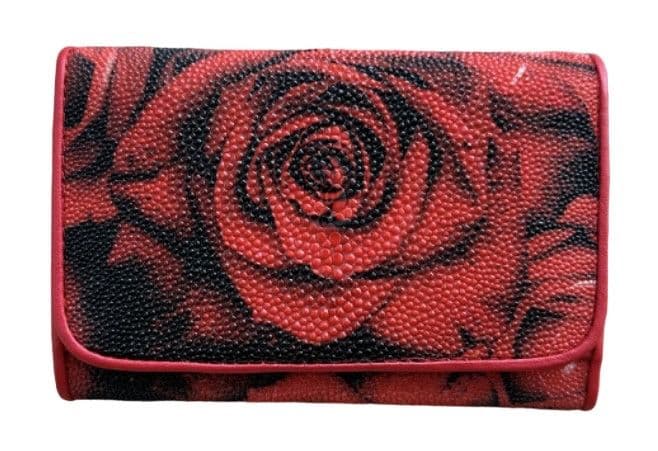 Гаманець жіночий із натуральної шкіри ската червоний троянди Exotic Leather (stw18_8)