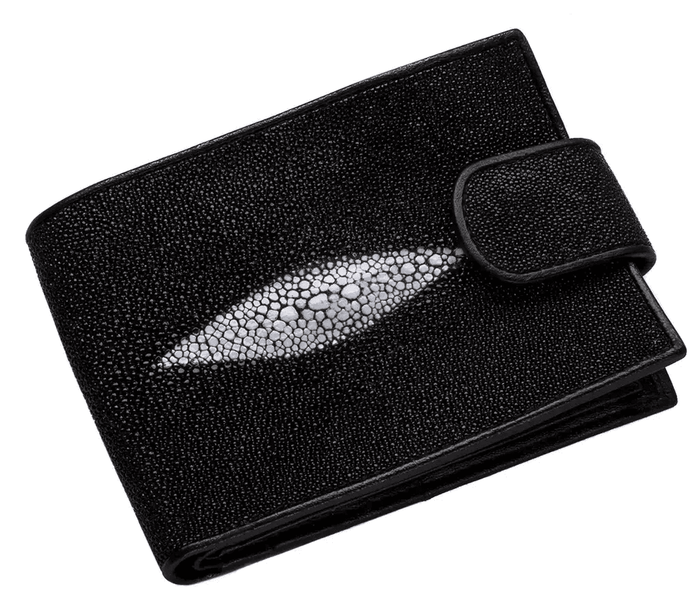 Гаманець зі шкіри морського скату з хлястиком Exotic Leather Чорний (stw22)