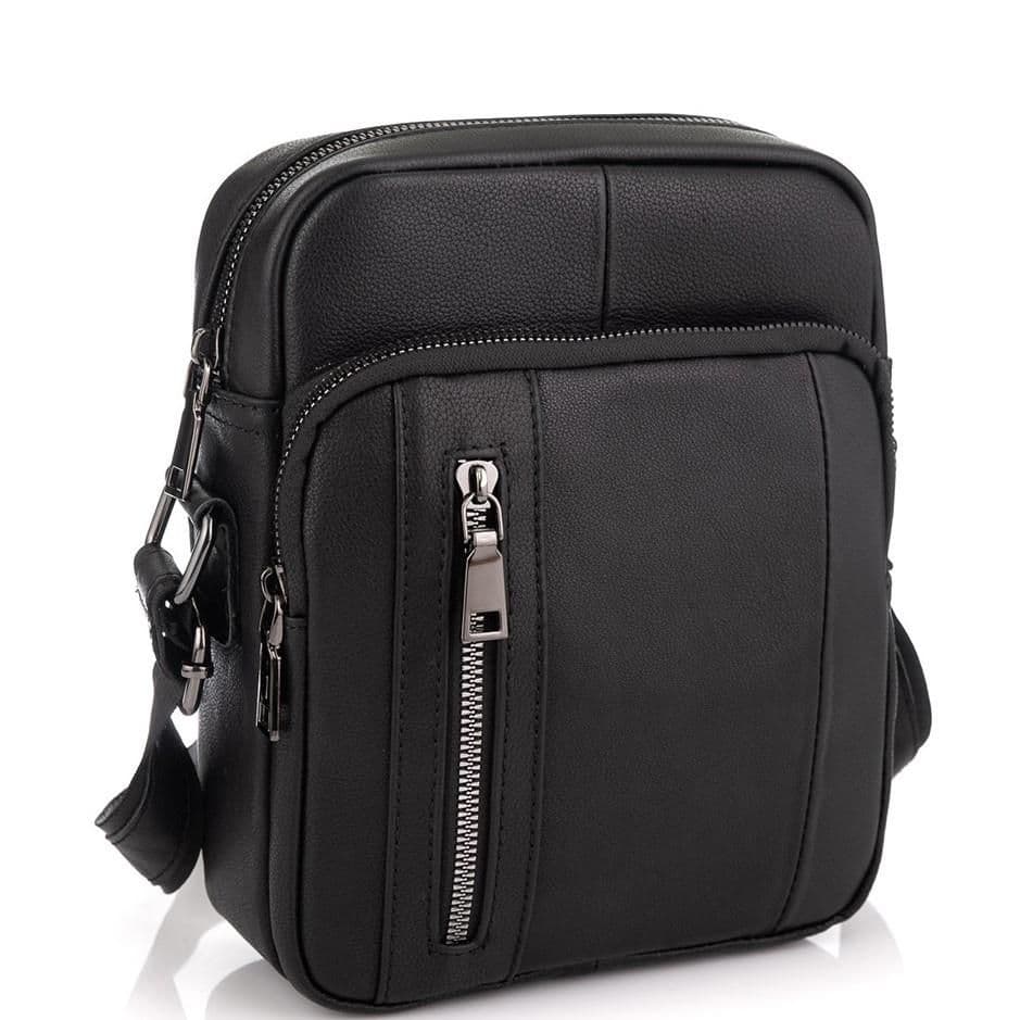 Чоловіча сумка через плече чорна з натуральної шкіри Tiding Bag N2-9801-1A