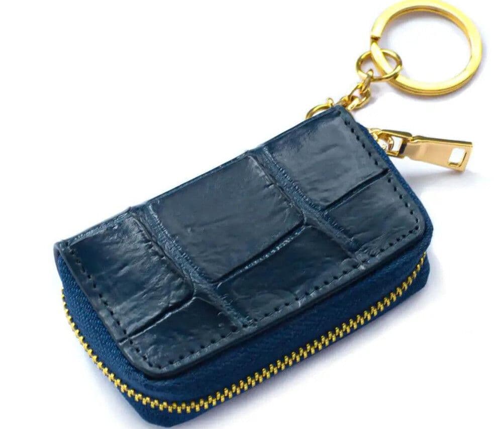 Ключниця зі шкіри крокодила для автоключу на блискавці Скеля Exotic Leather Синя (ck04_1)