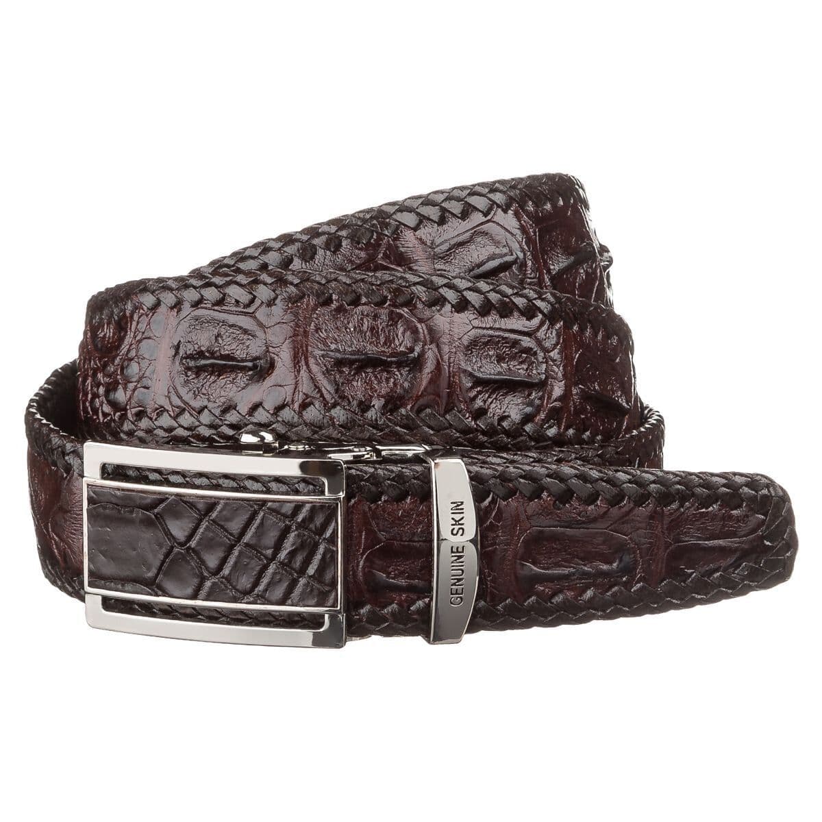 Ремінь-автомат CROCODILE LEATHER 18171 з натуральної шкіри крокодила Коричневий — фото 1