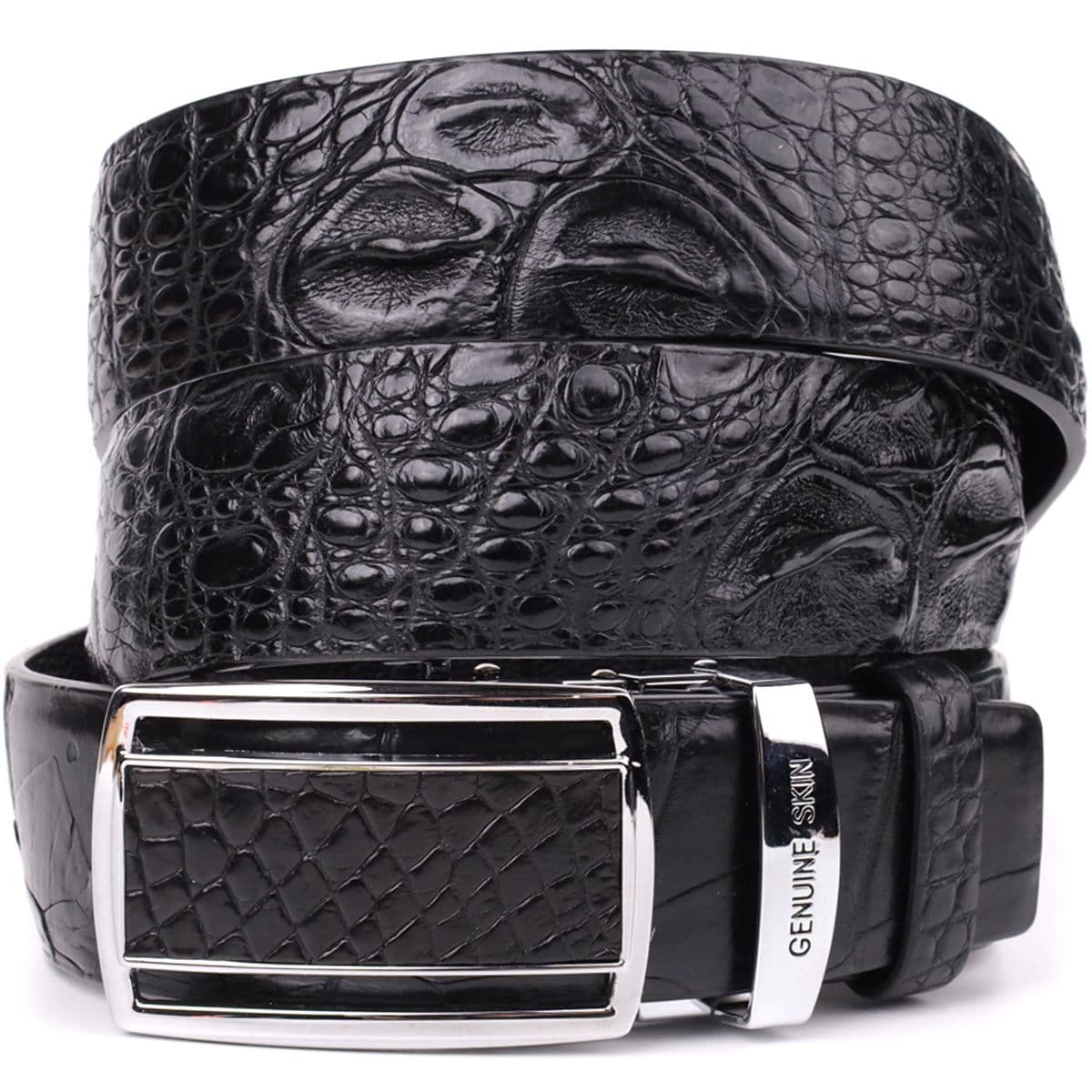 Ремінь-автомат CROCODILE LEATHER 18239 з натуральної шкіри крокодила Чорний — фото 1