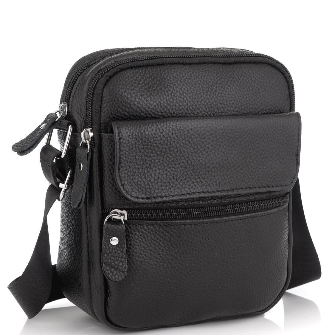 Чоловіча шкіряна сумка чорна через плече Tiding Bag NM20-1812A