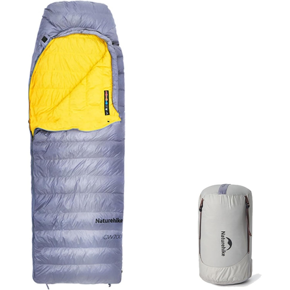 Спальник з натуральним пухом Naturehike CW700 CNK2450WS048, p-р M, жовто-сірий