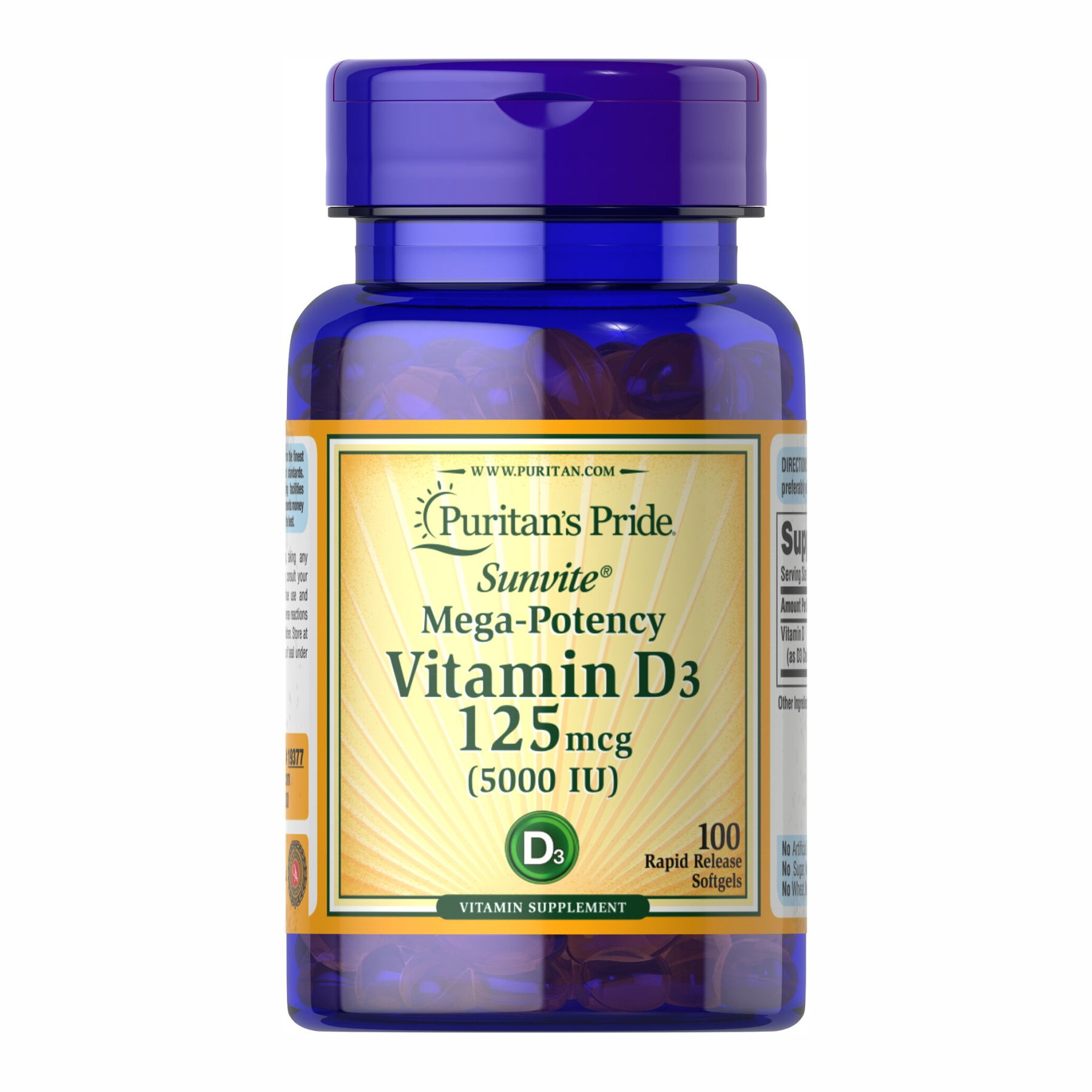 Vitamin D-3 125mcg (5000 IU) Sunvite Mega Potency - 100 tabs (Пошкоджена банка) — фото 1