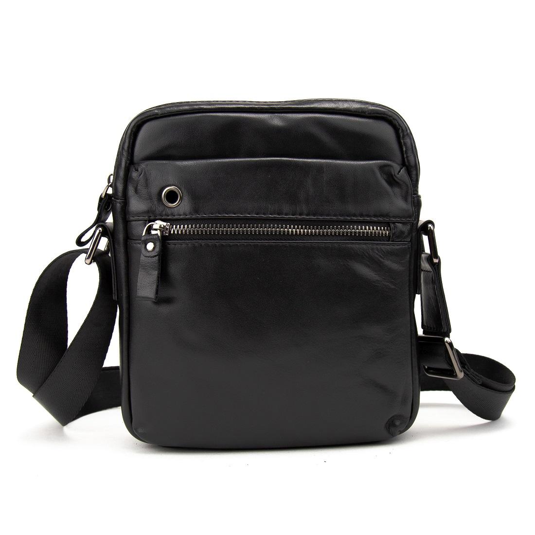 Месенджер класичний в гладкій шкірі чорний Tiding Bag 8717A