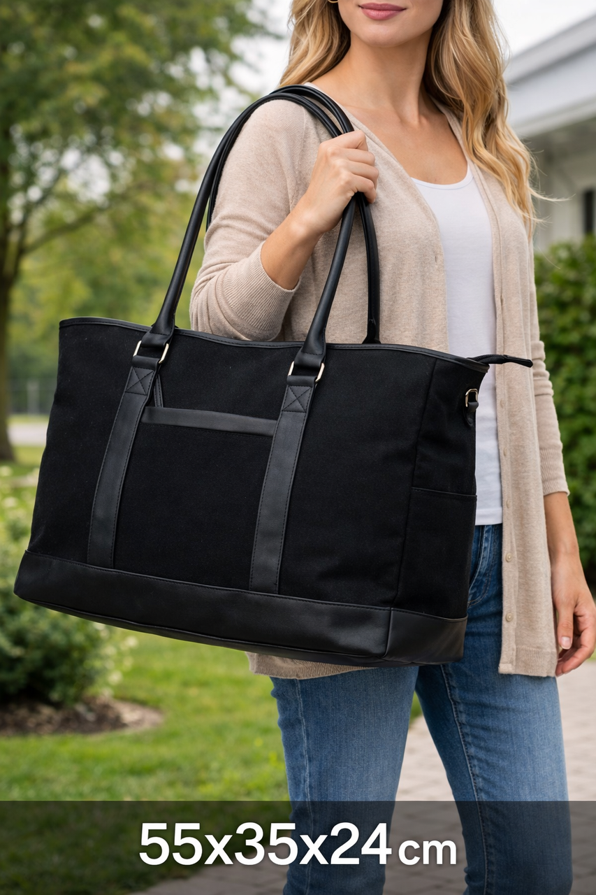 Коттонова дорожня сумка 40L Live in style Weekender чорна 55х35х24 см — фото 1