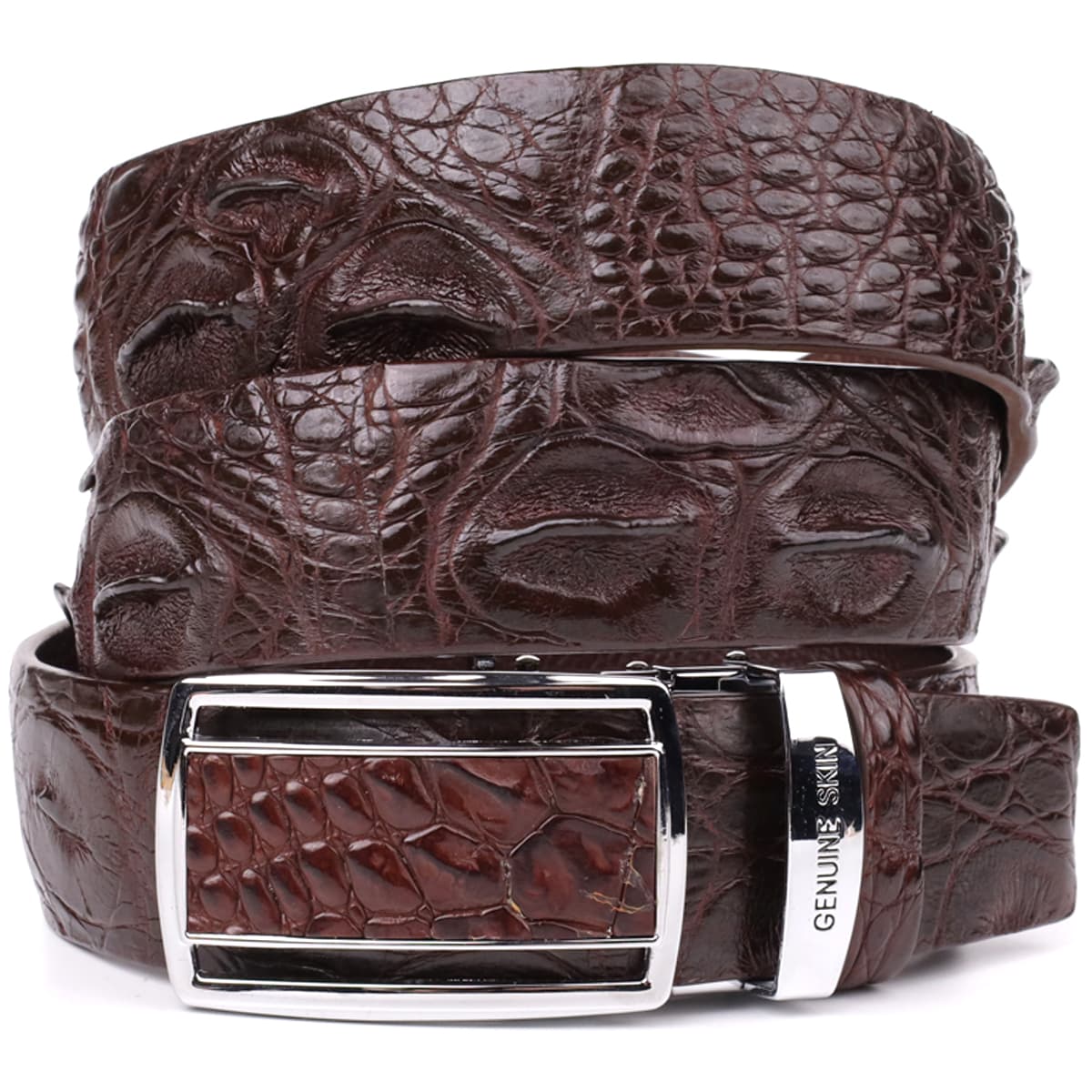 Ремінь-автомат CROCODILE LEATHER 18240 з натуральної шкіри крокодила Коричневий — фото 1