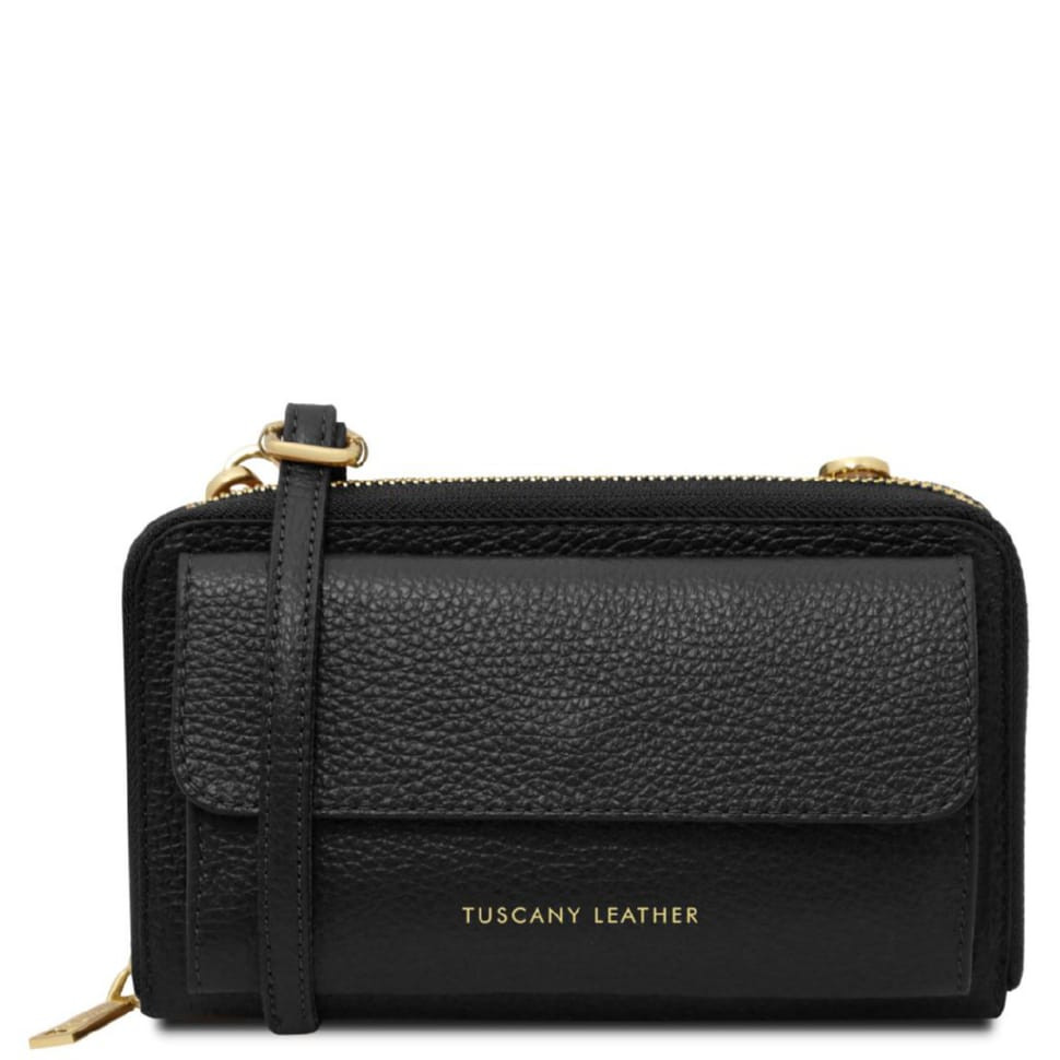 Кожаный кошелек, сумка для телефона Urania Tuscany Leather TL142433 (Черный) — фото 1