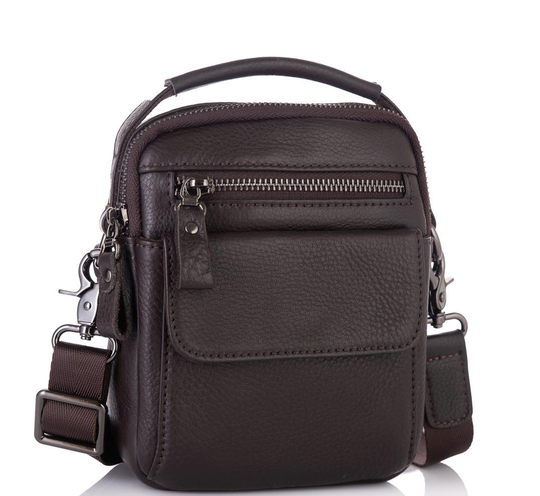 Сумка-барсетка чоловіча шкіряна коричнева Tiding Bag 8852C