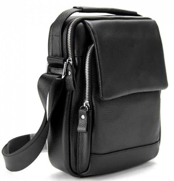Мужская сумка из натуральной кожи Tiding Bag черная