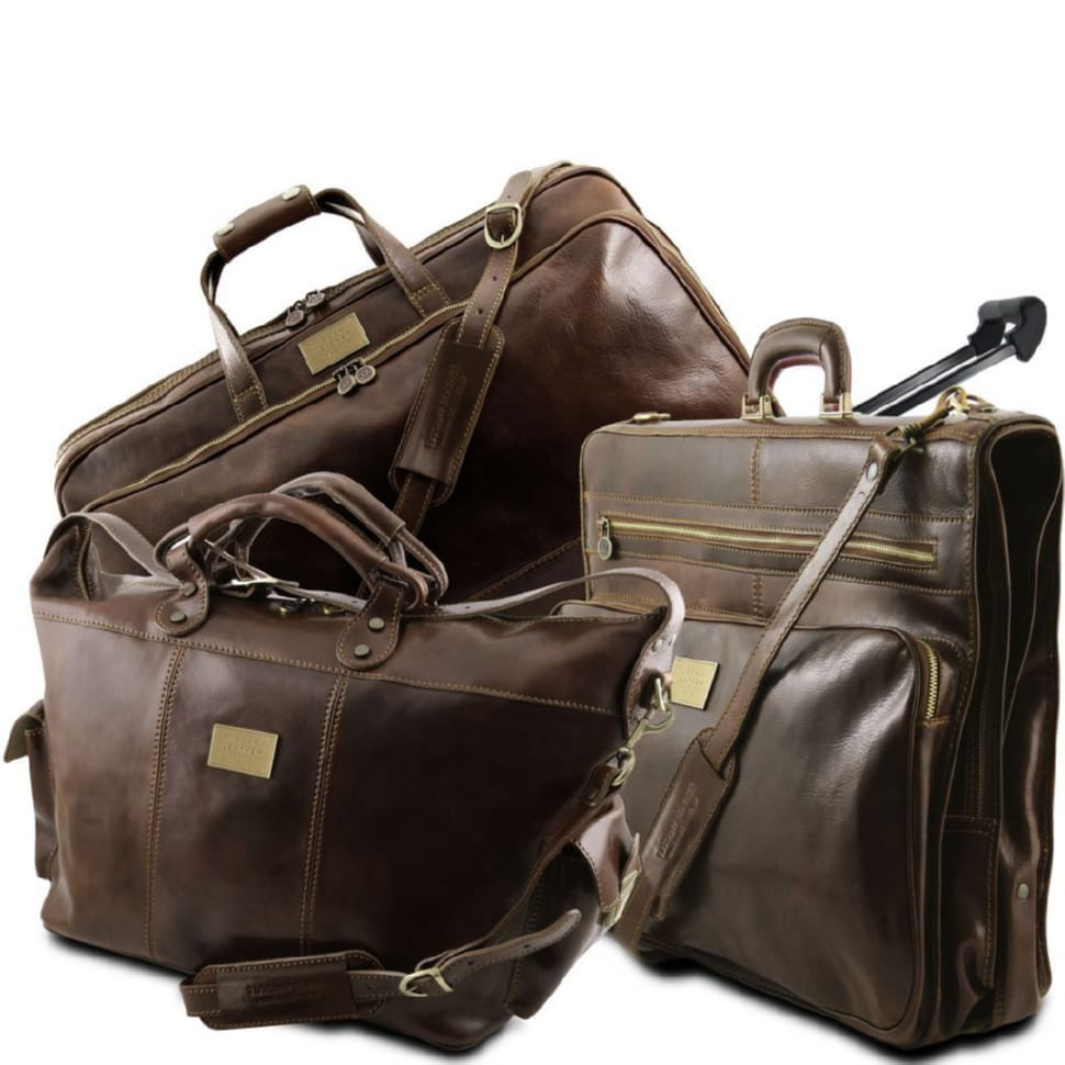 Набор из 3х кожаных дорожных сумок Tuscany Leather Luxurious TL141078 (Темно-коричневый) — фото 1