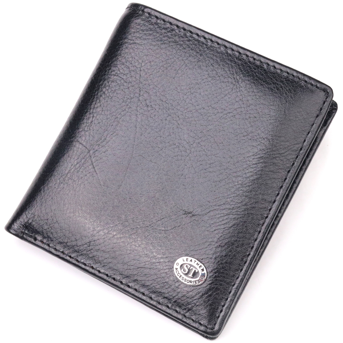 Компактний гаманець для грошей із натуральної гладкої шкіри ST Leather 19418 Чорний — фото 1