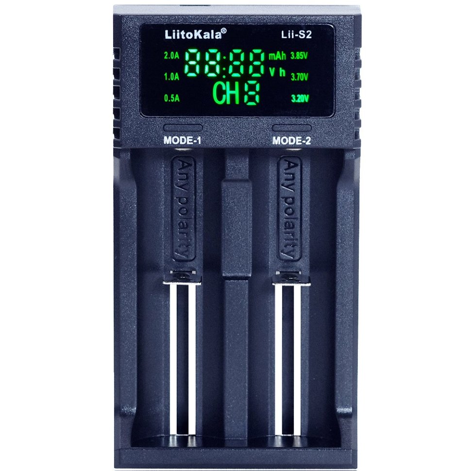Зарядний пристрій Liitokala Lii-S2, 2 канала, Ni-Mh/Li-ion/LiFePo4, USB, LCD, Box