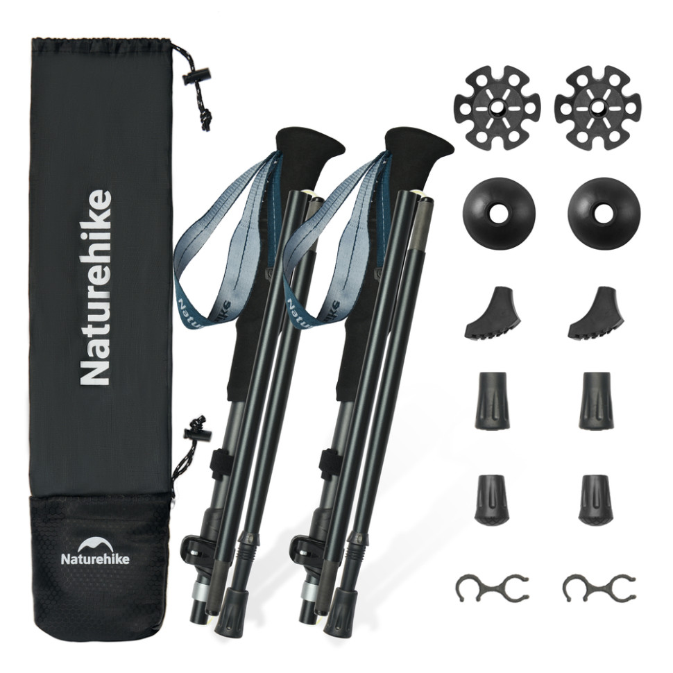 Комплект із п'ятисекційних складаних трекінгових палиць Naturehike CNK2450DS013 Gale Pro, 115-135 см, 2 шт, чорні — фото 1