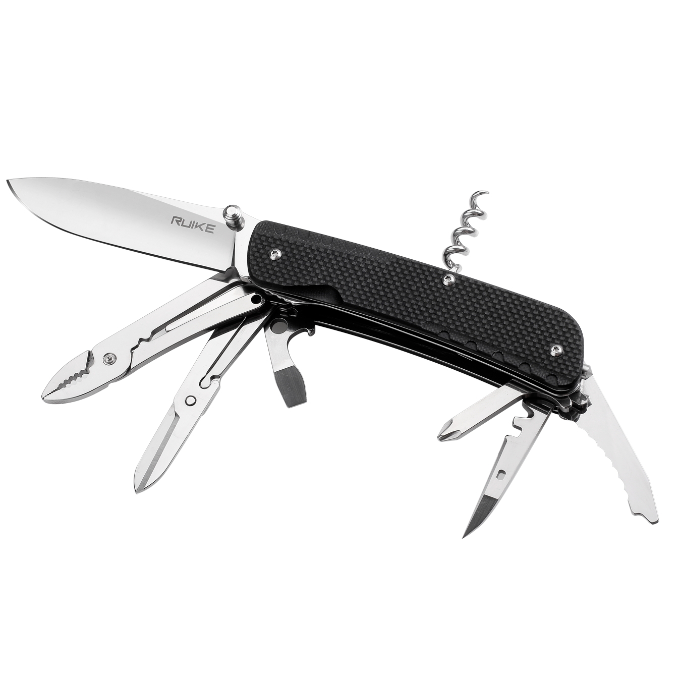 Багатофункціональний ніж Ruike Trekker LD41-B, (8.5 см) 12C27 / G10 чорний, 22 інстр.
