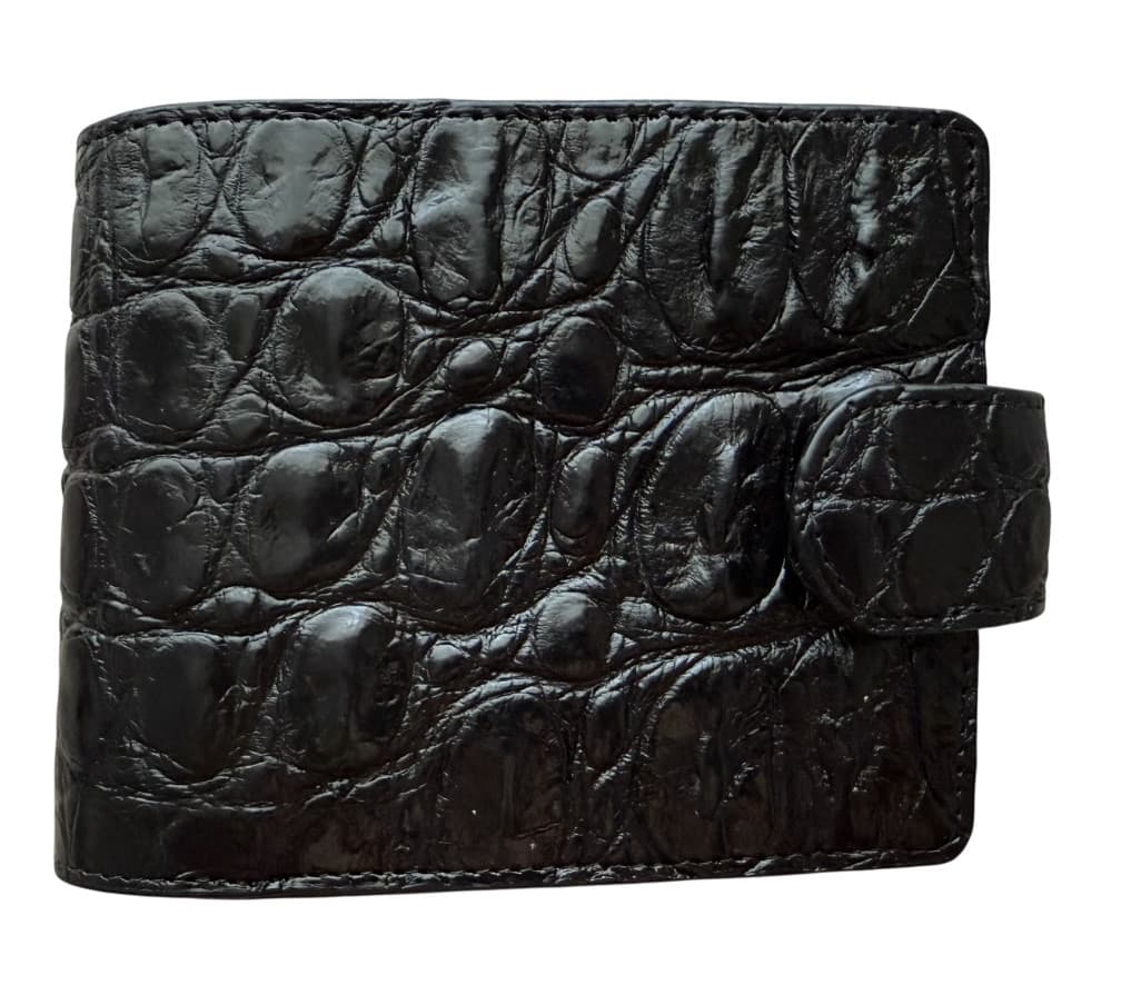 Гаманець портмоне чоловічий чорний з хлястиком зі шкіри крокодила Exotic Leather (cw35_4)