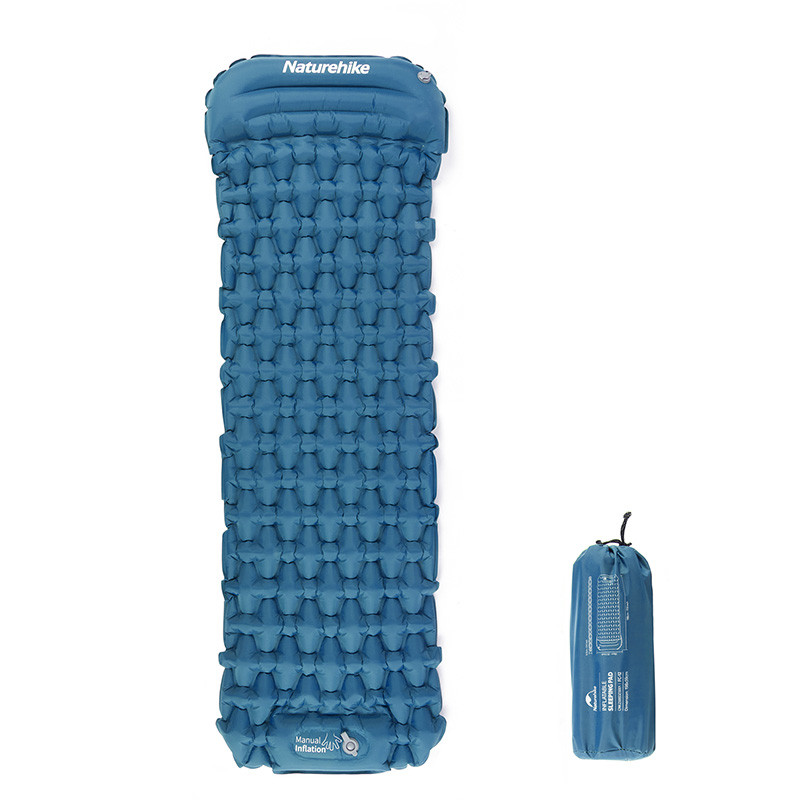 Матрац туристичний водонепроникний одномісний Naturehike CNK2300DZ0001, 198x59x6.5 см, темно-синій із вбудованою помпою для надування