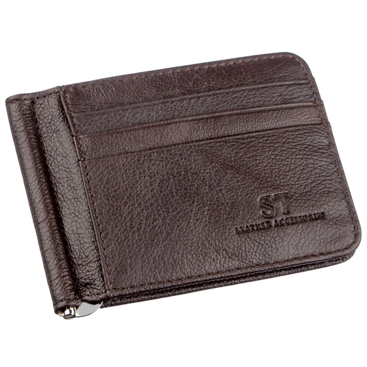 Стильний чоловічий Затискач ST Leather 18941 Коричневий — фото 1