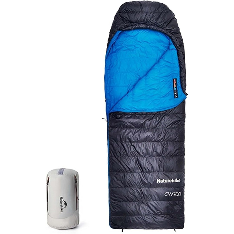 Спальник з натуральним пухом Naturehike CW700 CNK2450WS048, p-р M, чорно-блакитний