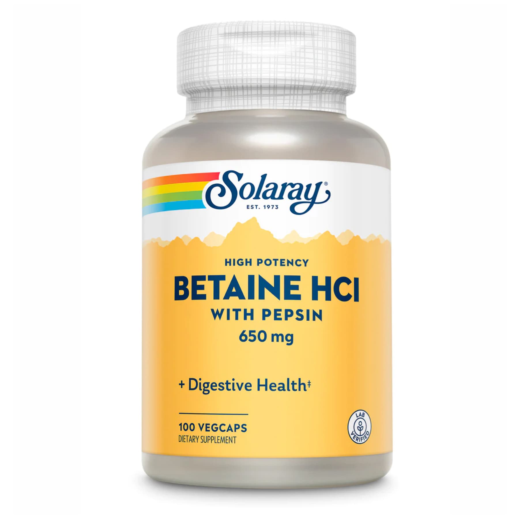 Висока активність Бетаїн HCl з пепсином, 650 мг, 100 вег. капсул
