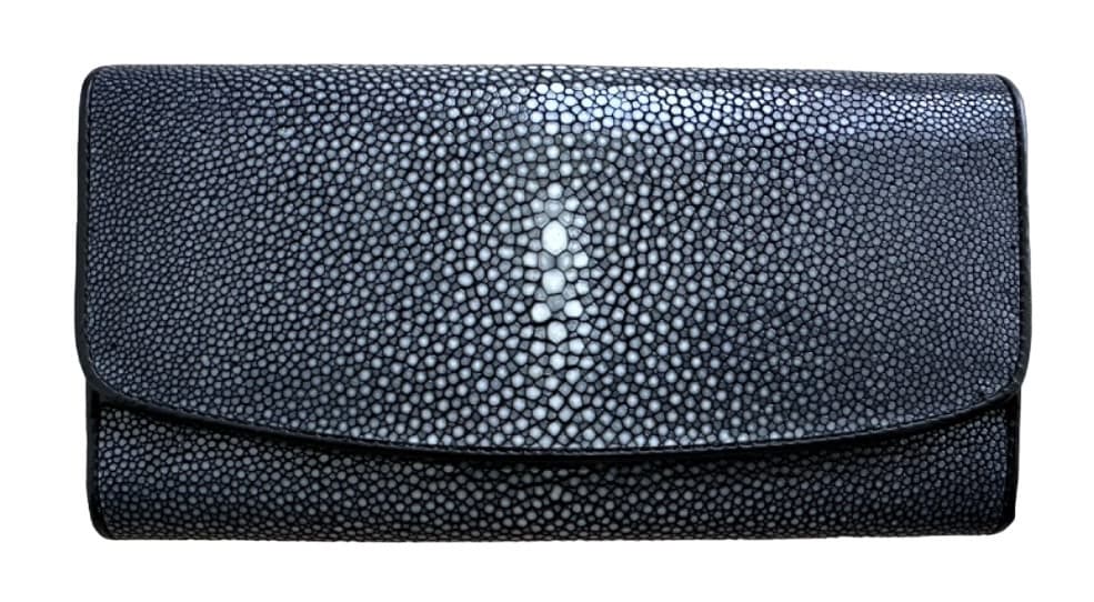 Гаманець жіночий із натуральної шліфованої шкіри ската чорний Exotic Leather (stw4)