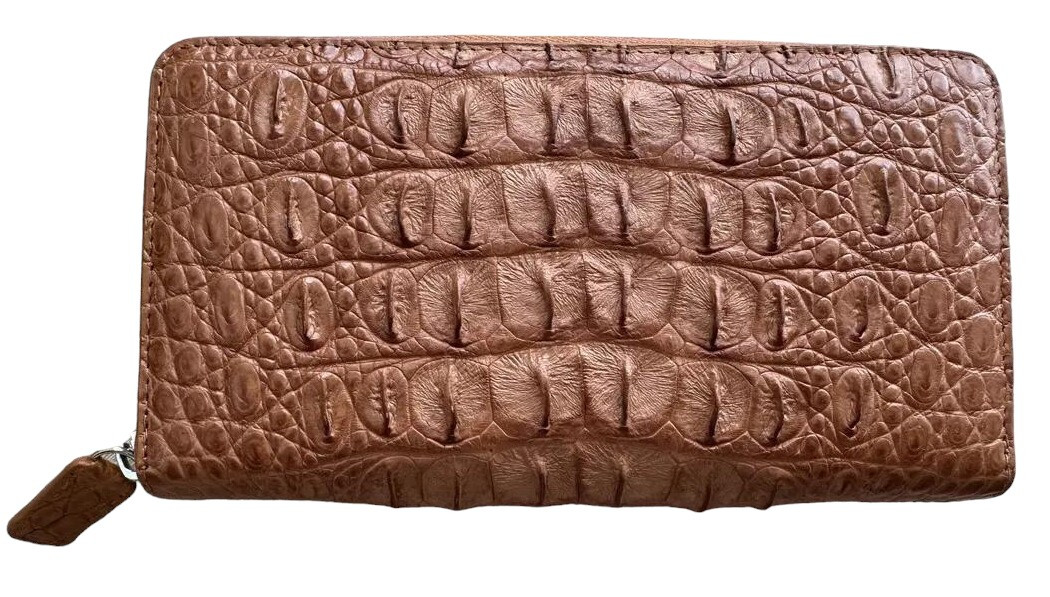 Гаманець із натуральної шкіри крокодила світло-коричневий Exotic Leather коньячний на блискавці — фото 1