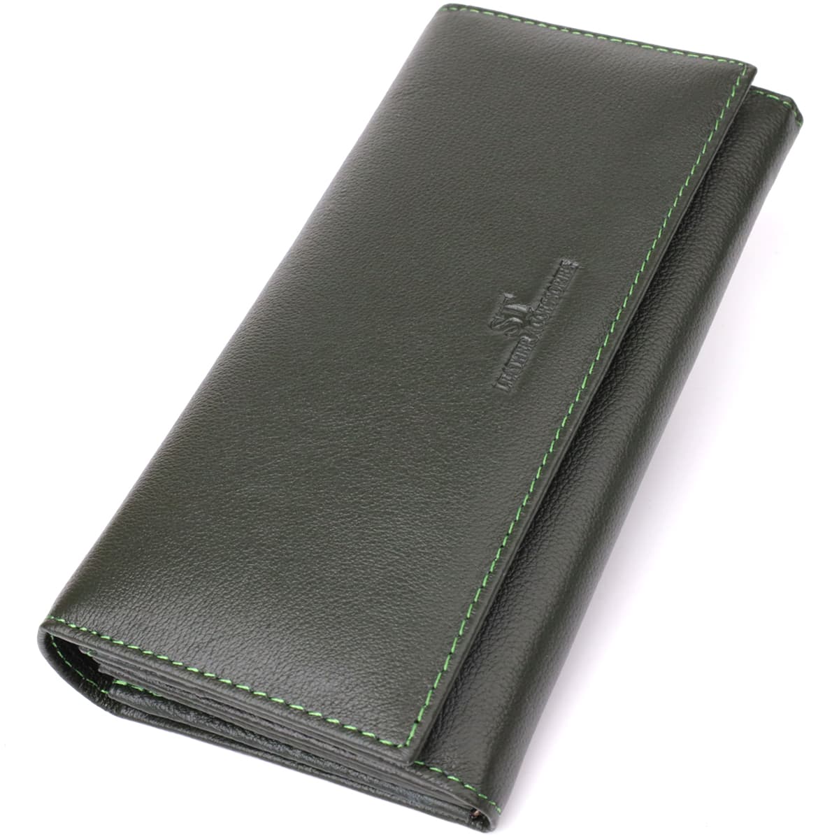 Горизонтальный кошелек у два сложения из натуральной кожи ST Leather 23067 Зеленый — фото 1