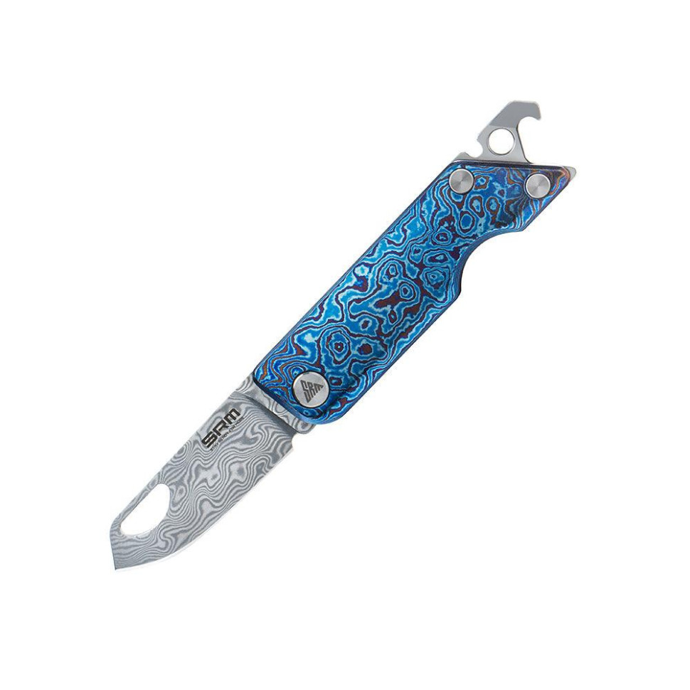 Ніж складаний кишеньковий SRM 6435, (4.1 см) Damascus / Titanium блакитний