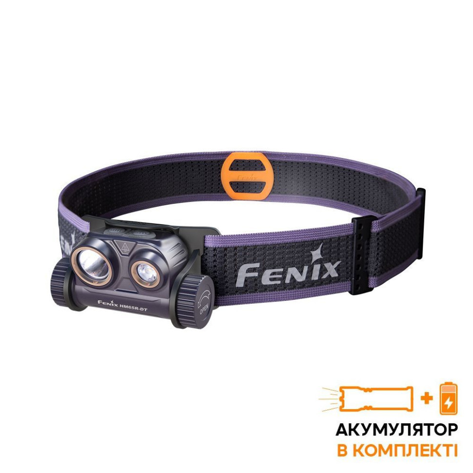 Ліхтар налобний для бігу Fenix HM65R-DT, фіолетовий — фото 1