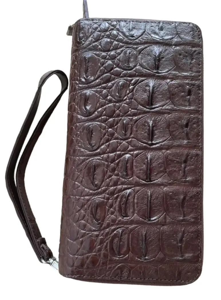 Барсетка клатч чоловічий на двох блискавках зі шкіри крокодила Exotic Leather Коричневий (cb02) — фото 1