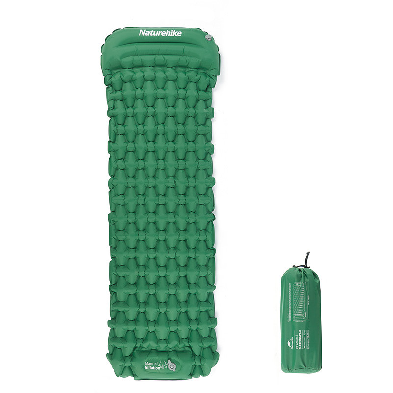Матрац туристичний водонепроникний одномісний Naturehike CNK2300DZ0001, 198x59x6.5 см, темно-зелений із вбудованою помпою для надування