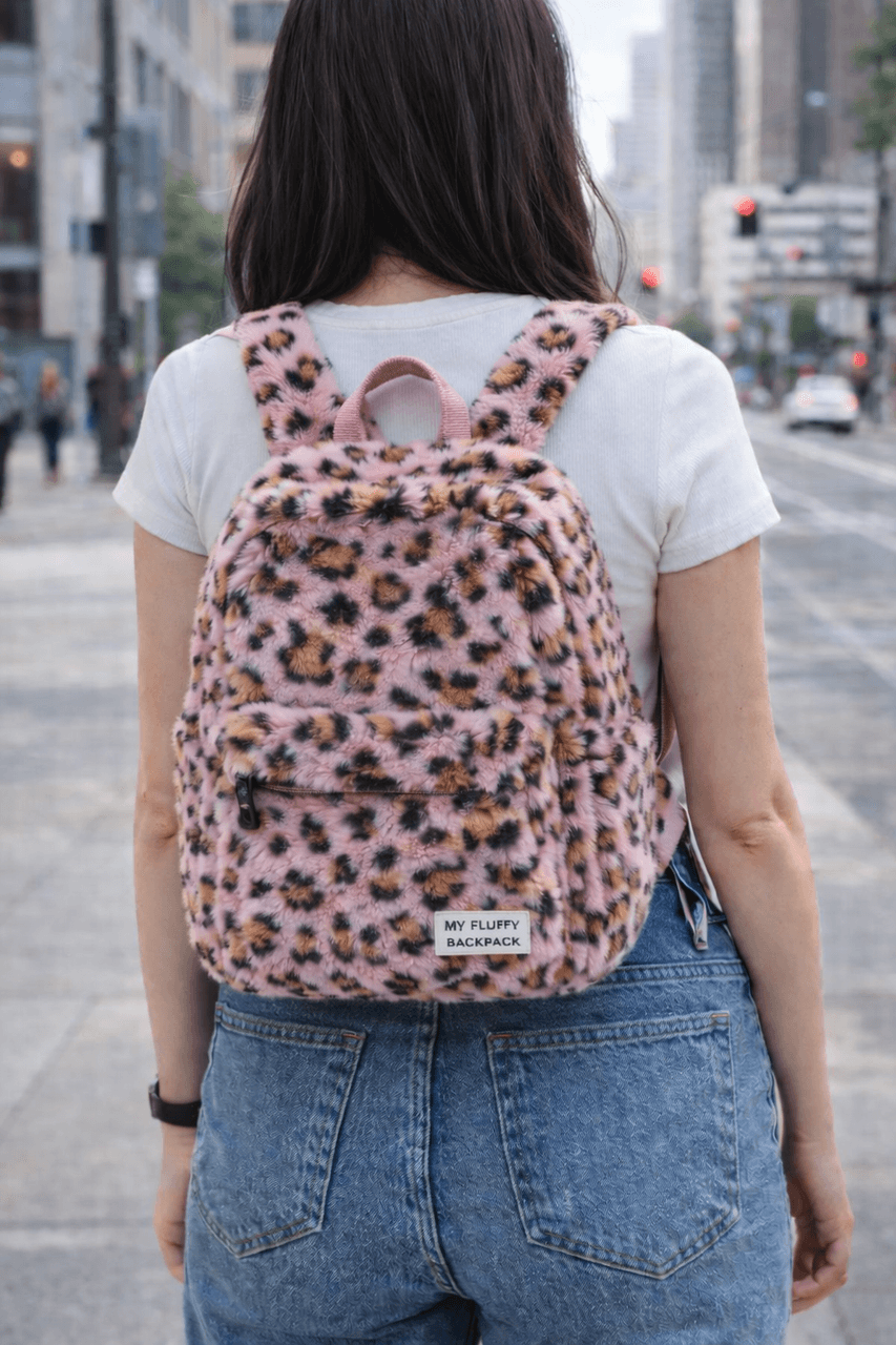 Пушистый рюкзак My Fluffy Backpack персиковый леопард