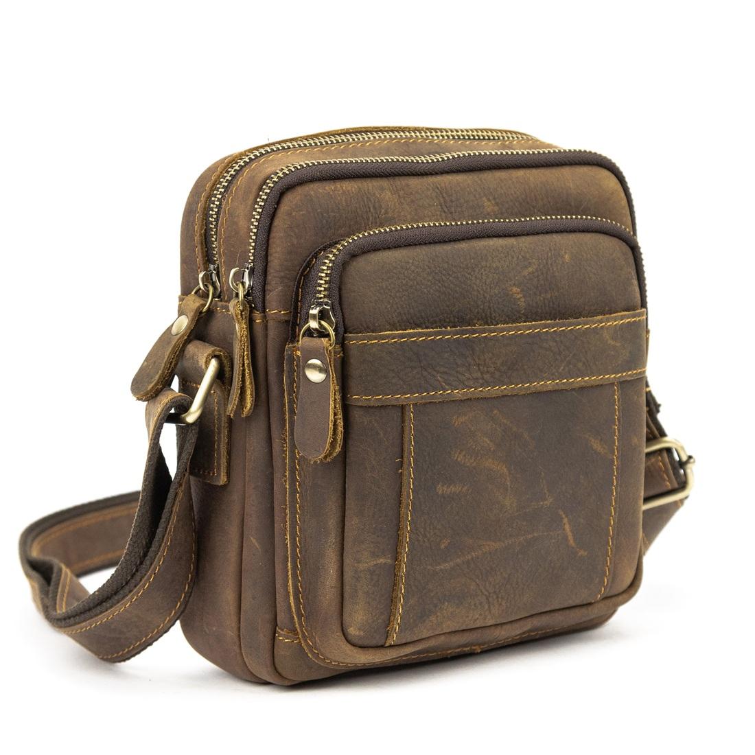 Небольшой кожаный мессенджер коричневого цвета Tiding Bag M39-681DB